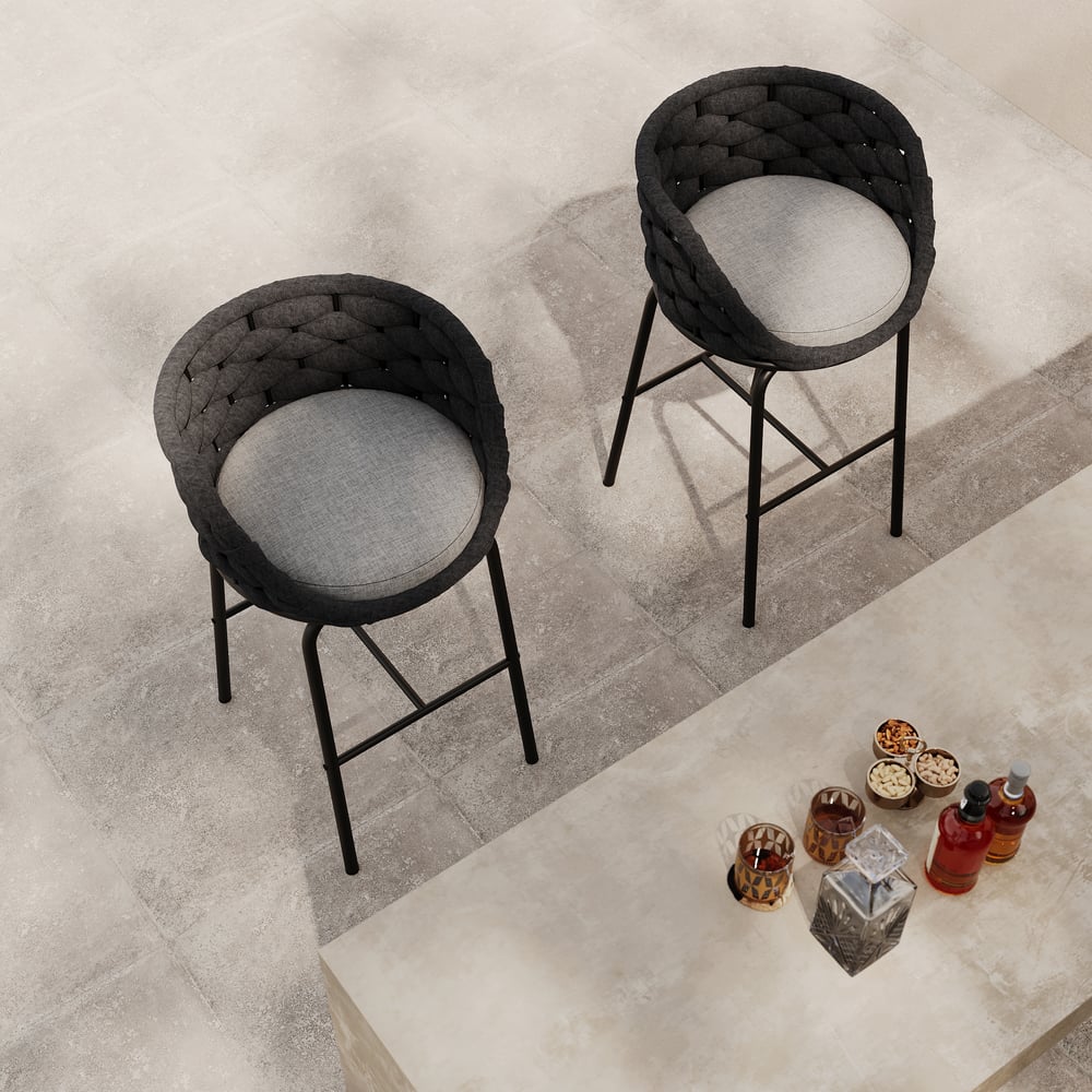 2 Pieces Outdoor Chair Patio Woven Rope & Aluminum 38" Bar Stools Set with Backs window image