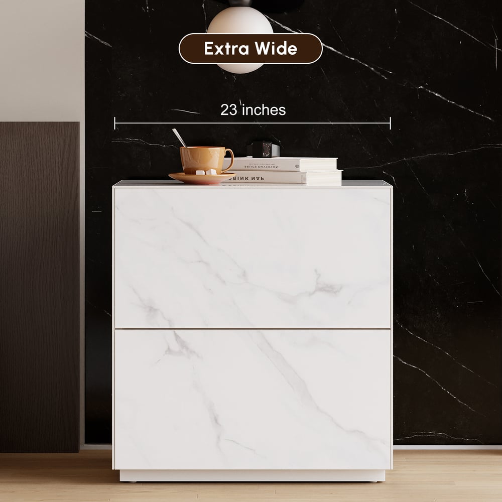 24" Sintered Stone Floor Nightstand with Drawer Set of 2 window image