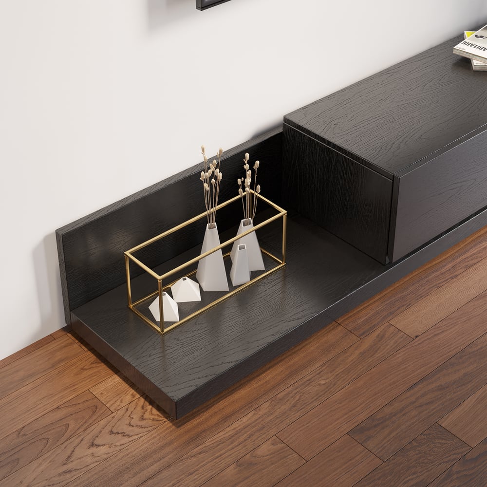 Extendable Floor Black TV Stand with 3 Drawers(47"-100") window image