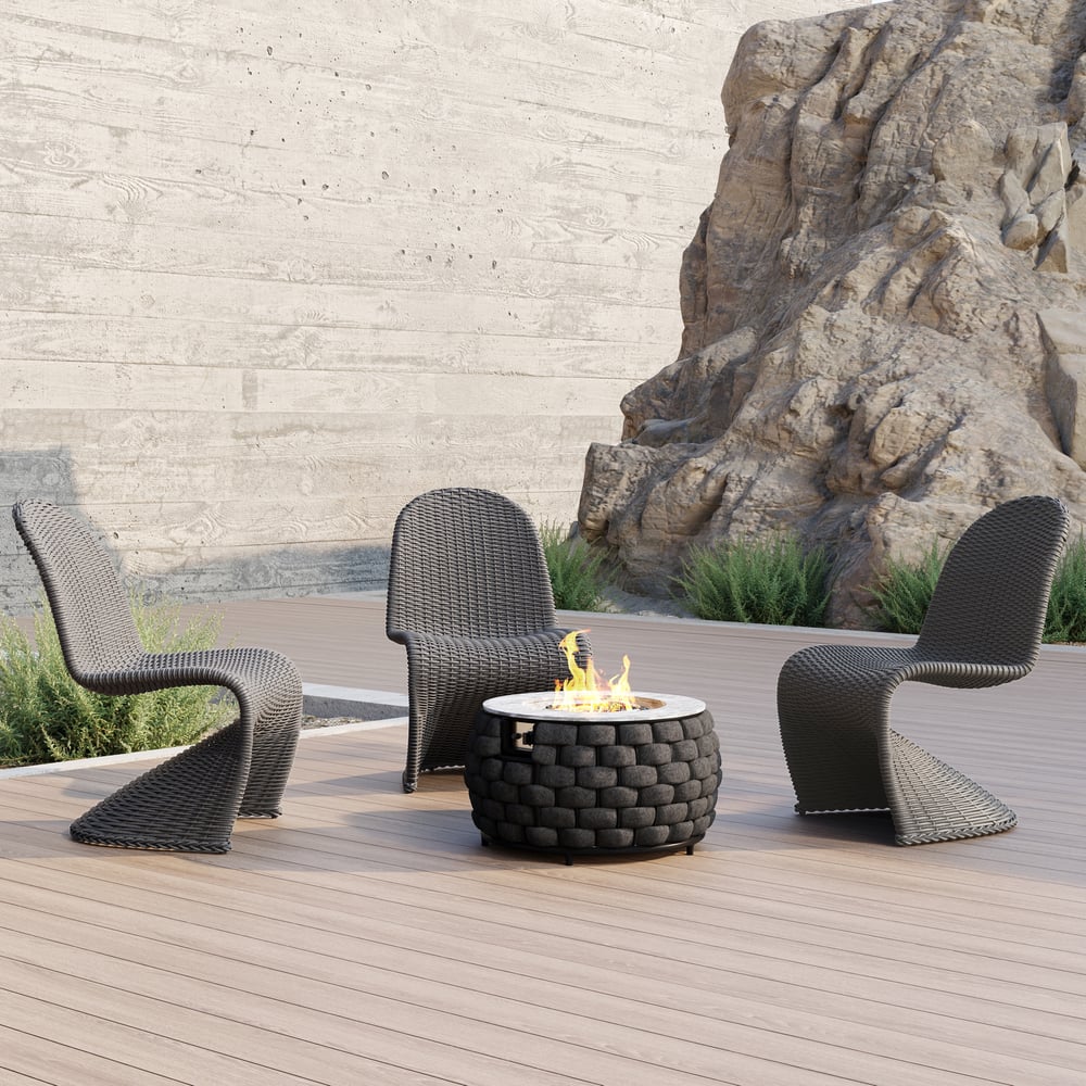 2 Pieces Coastal Aluminum & Woven Rattan Outdoor Patio Dining Chair Set in Dark Gray window image