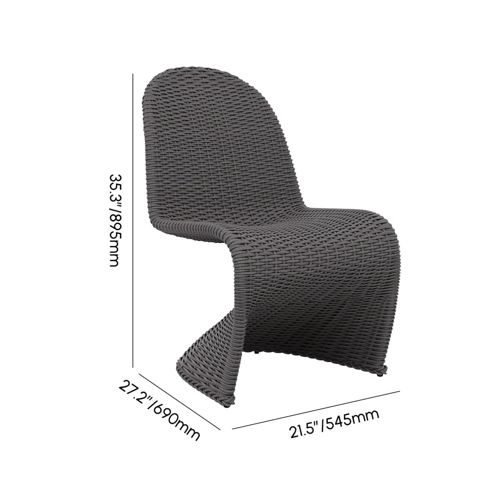 2 Pieces Coastal Aluminum & Woven Rattan Outdoor Patio Dining Chair Set in Dark Gray weights dimensions image