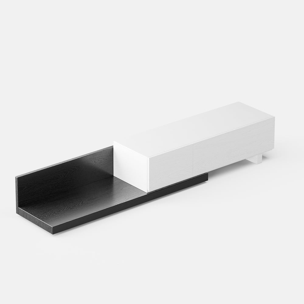 Extendable Floor White & Black TV Stand with 3 Drawers(47"-100") window image