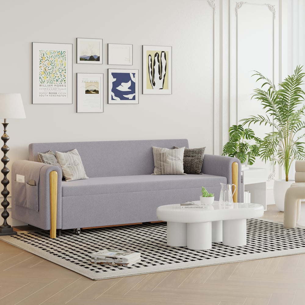 Divano letto convertibile in lino a 3 posti Queen da 82" Immagine della finestra