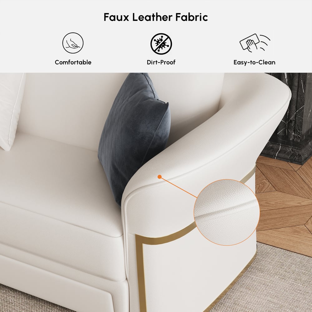 Modern Faux Leather Living Room Sofa Set in White Set of 3 window image