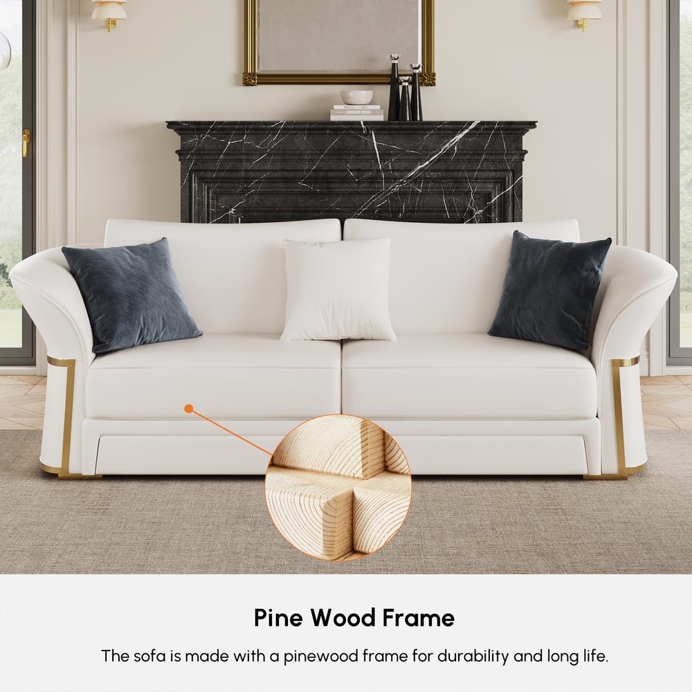 Modern Faux Leather Living Room Sofa Set in White Set of 3 window image