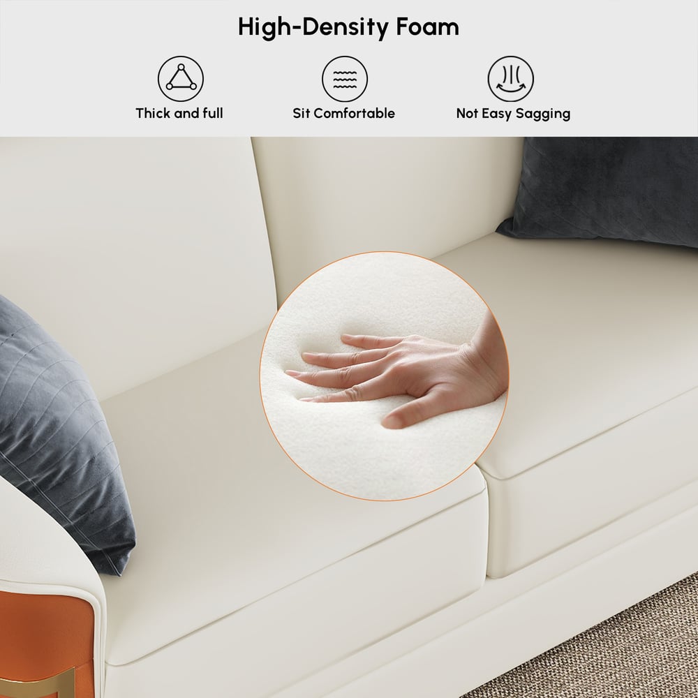 Divano da salotto moderno in pelle sintetica in bianco e arancione, set di 3 Immagine della finestra