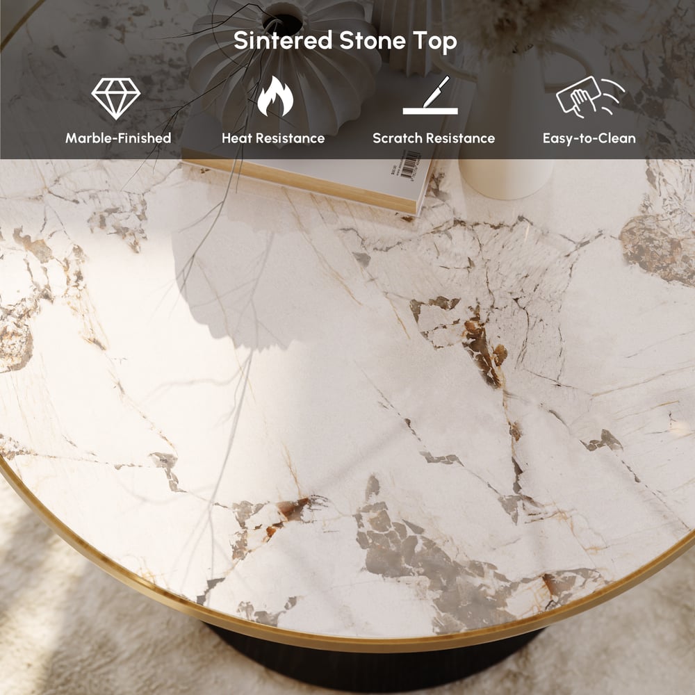 700mm kulatý černý slinutý kamenný konferenční stolek obrázek okna