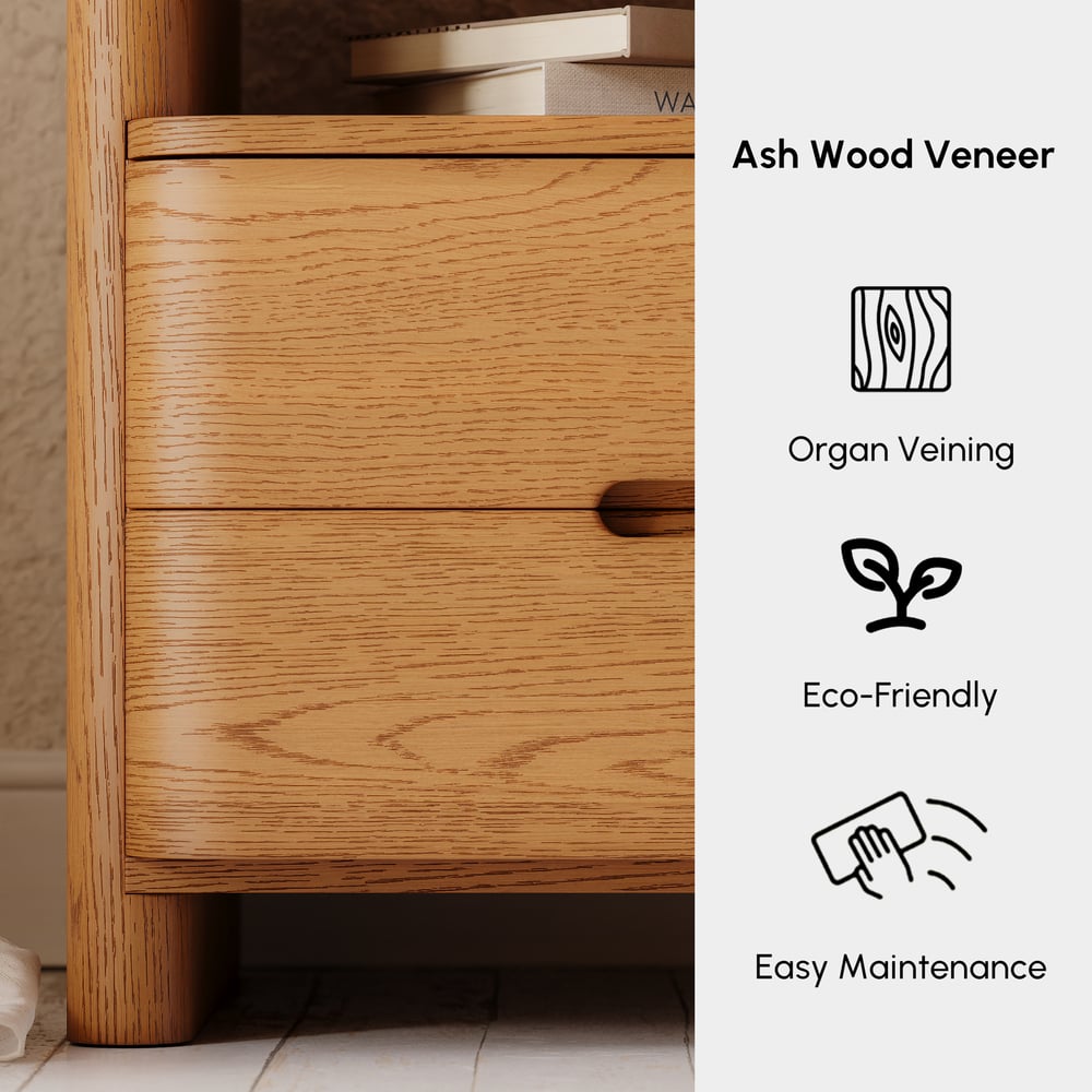 Modern Sintered Stone Top Nightstand with Drawers & Shelf window image