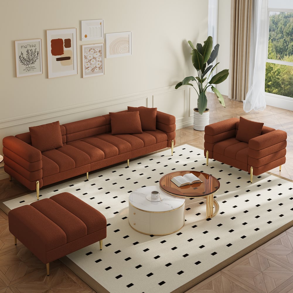 Aurora 2300mm Boucle 3-Seat Chaise Sofa with Ottomans window image