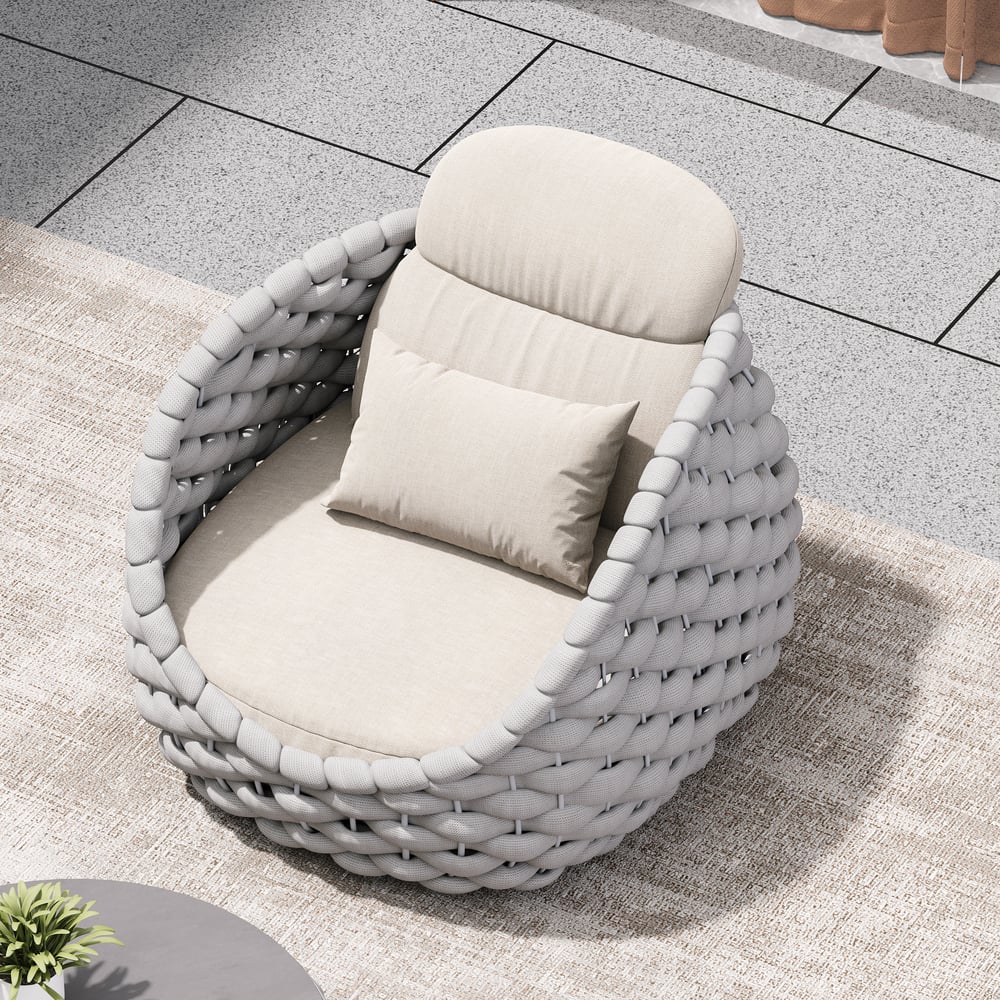 Mendler Set 2 Sedie Da Giardino HWC-O12, Alluminio Intrecciato Corda Rope Grigio Chiaro Con Cuscini Taupe, Portata 120 Kg