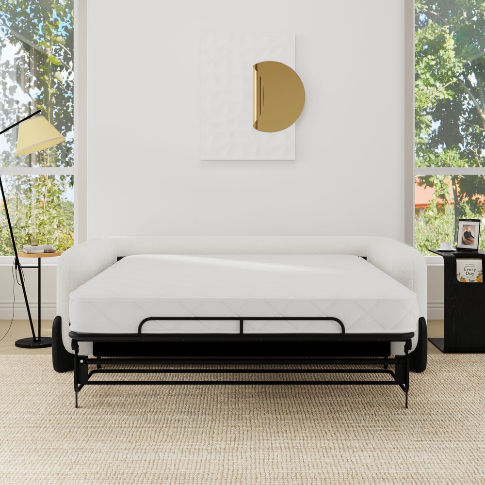 83" Curva Queen 3-Seater Boucle Pop Up Sleeper Sofa with Mattress window image