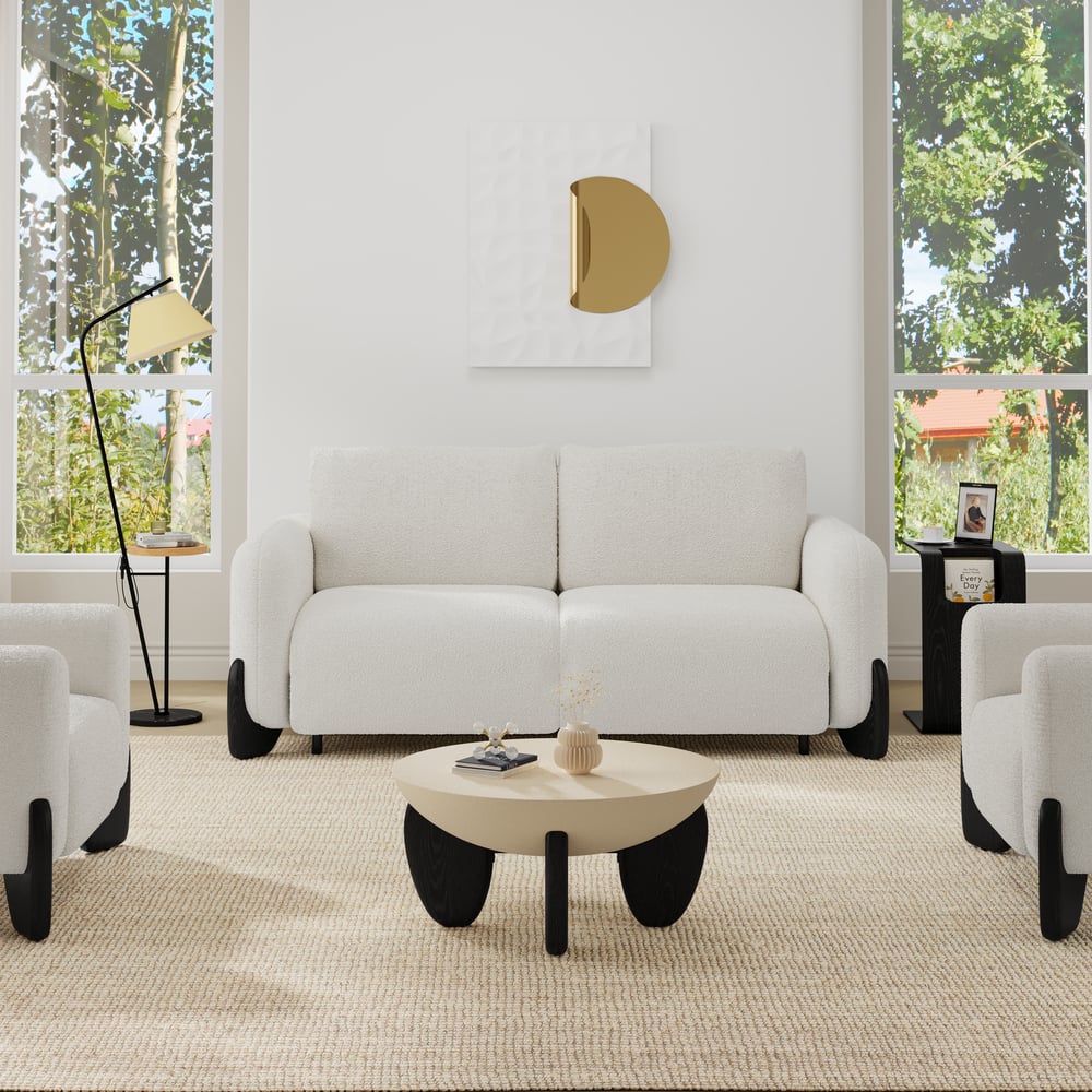 83" Curva Queen 3-Seater Boucle Pop Up Sleeper Sofa with Mattress window image