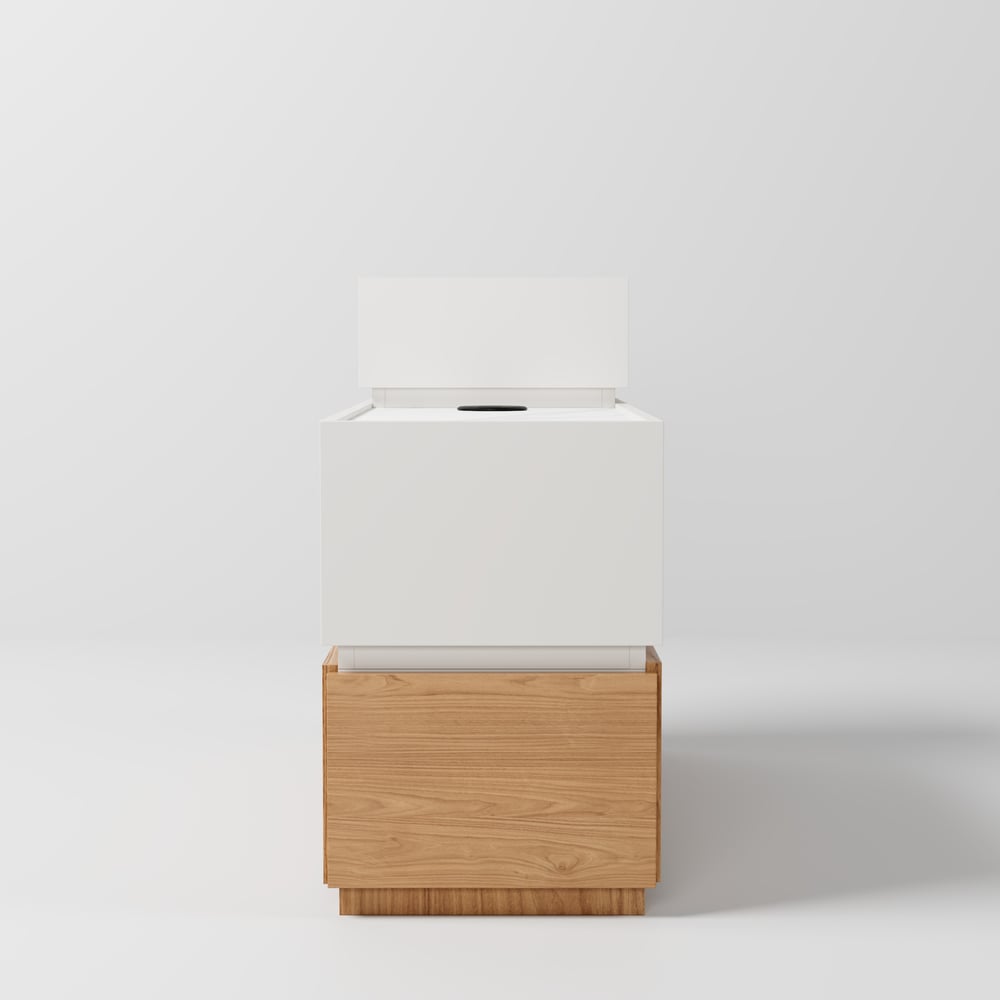 Table d'appoint intelligente étroite avec plateau en pierre frittée avec rangement image de fenêtre