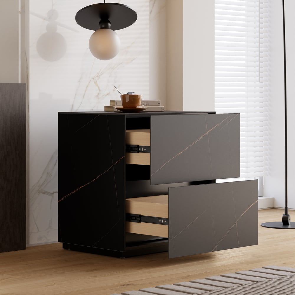 24" Sintered Stone 2-Drawer Floor Nightstand Set of 2 window image