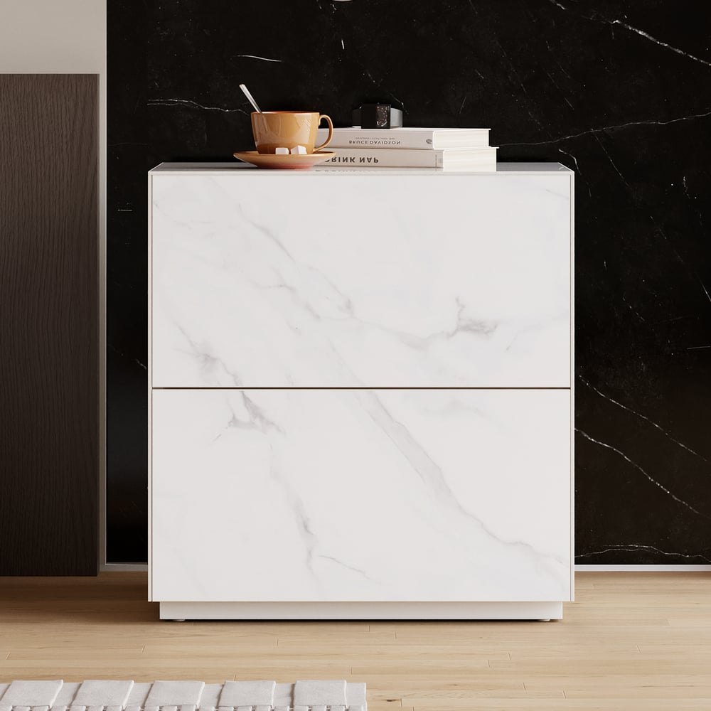 24" Sintered Stone Floor Nightstand with Drawer Set of 2 window image