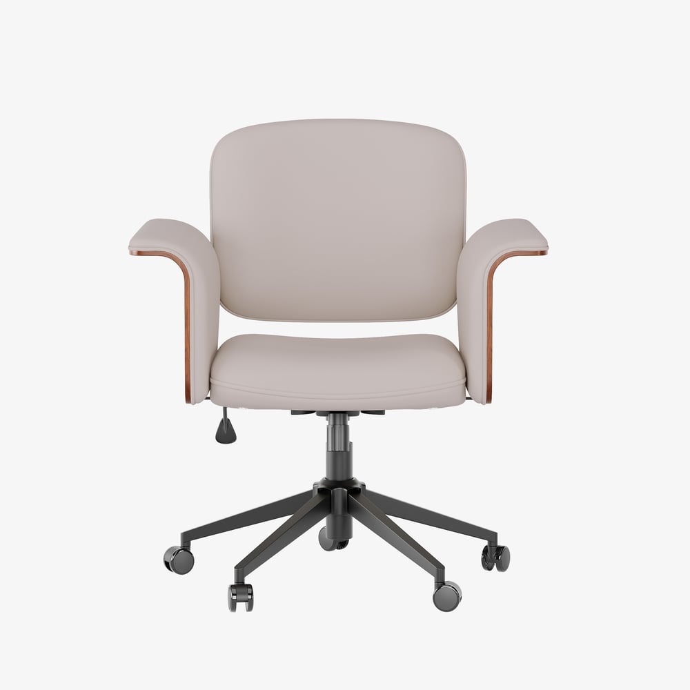 Wood & Faux Leather Office Chair - Ergonomic Adjustable Swivel (Khaki) window image