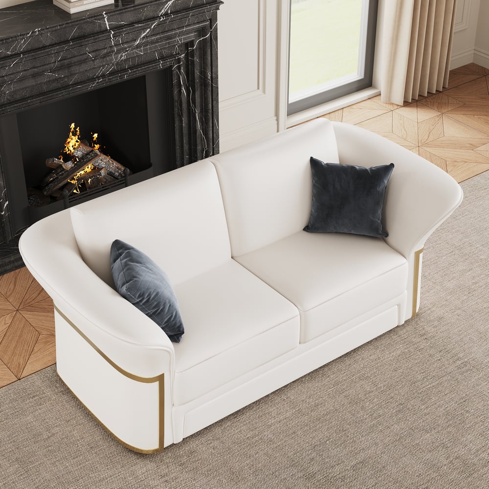 Modern Faux Leather Living Room Sofa Set in White Set of 3 window image