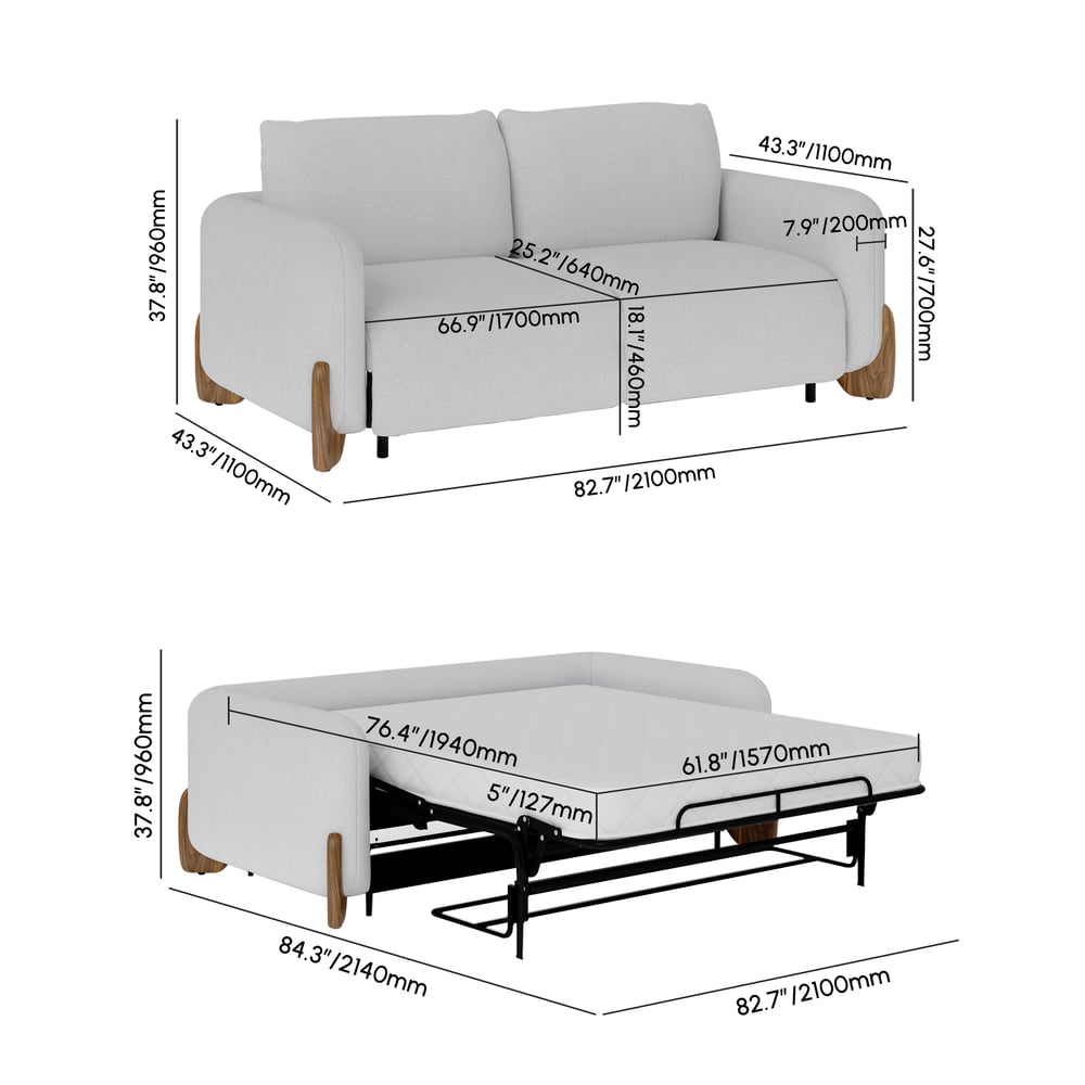Curva Queen 3-Seater Sofa Bed Linen Pop Up Sleeper Sofa with Mattress weights dimensions image