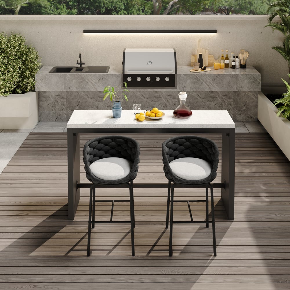 2 Pieces Outdoor Chair Patio Woven Rope & Aluminum 38" Bar Stools Set with Swivel Base window image