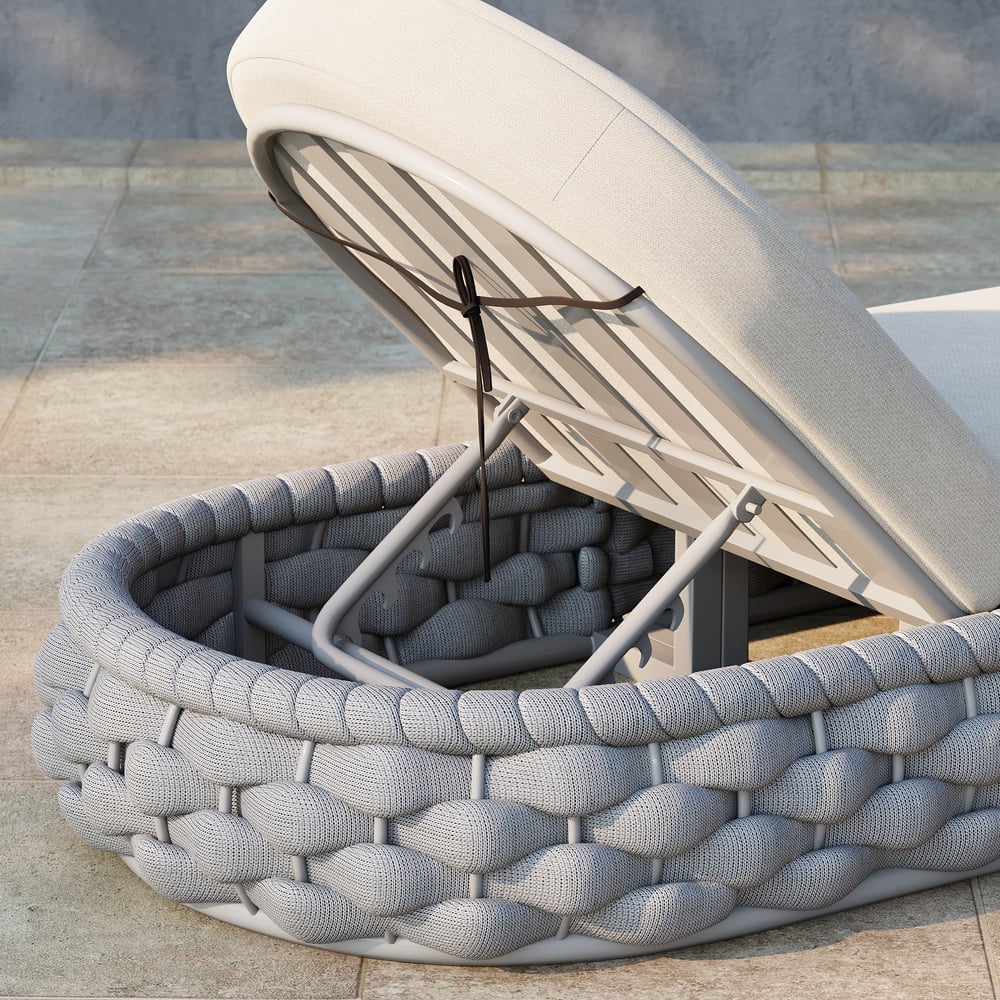 Tatta Woven Rope Outdoor Light Gray Adjustable Patio Chaise Lounge window image