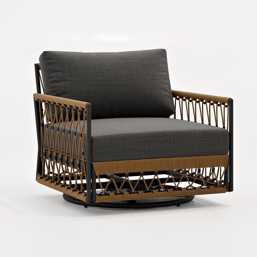 Ropipe Outdoor Swivel Chair with Hand Woven Rope in Dark Gray window image