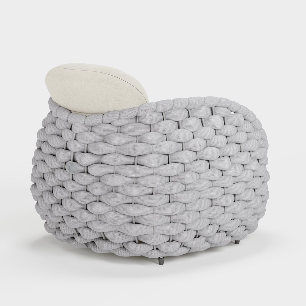 Chaise d'extérieur en corde tissée Fauteuil imperméable pour jardin et patio en gris clair avec coussin image de fenêtre