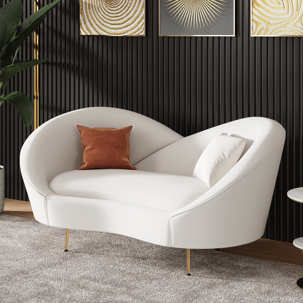 1600mm Modern White Velvet Upholstered Large 2-Seater Curved Sofa window image