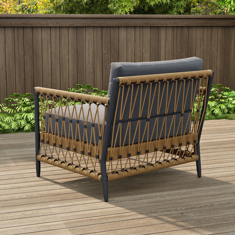 Ropipe Outdoor Armchair with Hand Woven Rope & Dark Gray Polyester Cushion window image