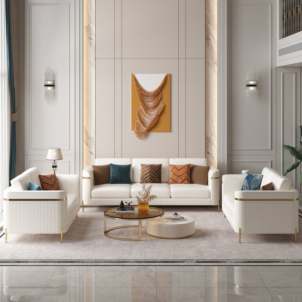 Vertex Modern Faux Leather 3-Piece Living Room Sofa Set window image