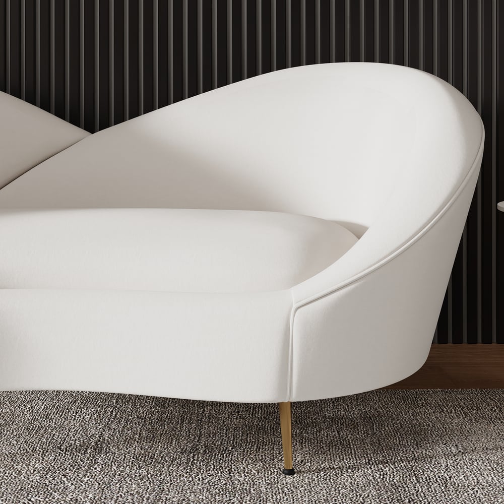 1600mm Modern White Velvet Upholstered Large 2-Seater Curved Sofa window image