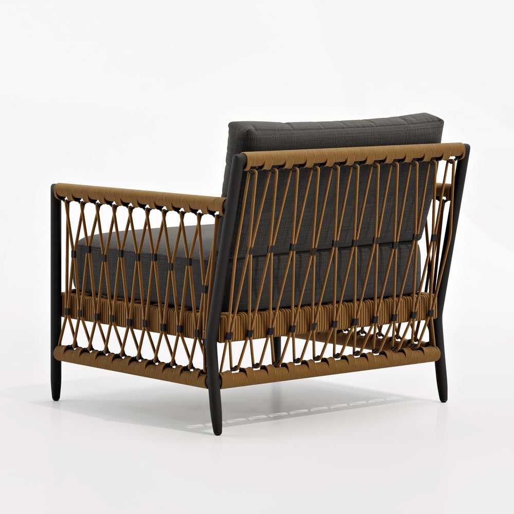 Ropipe Outdoor Armchair with Hand Woven Rope & Dark Gray Polyester Cushion window image