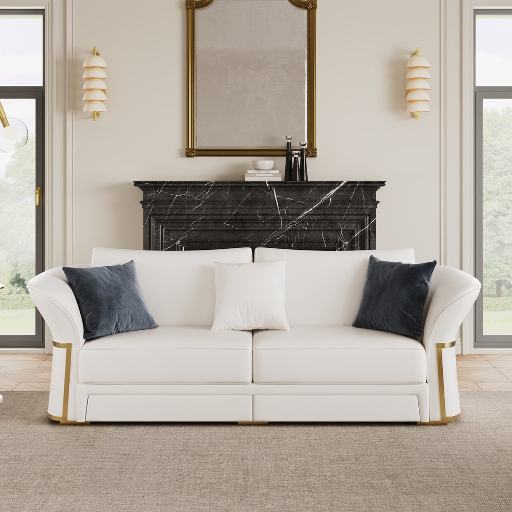 Modern Faux Leather Living Room Sofa Set in White Set of 3 window image