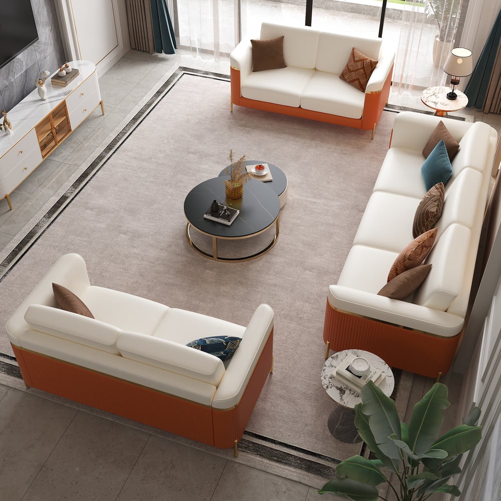 Vertex Modern Faux Leather 3-Piece Living Room Sofa Set window image