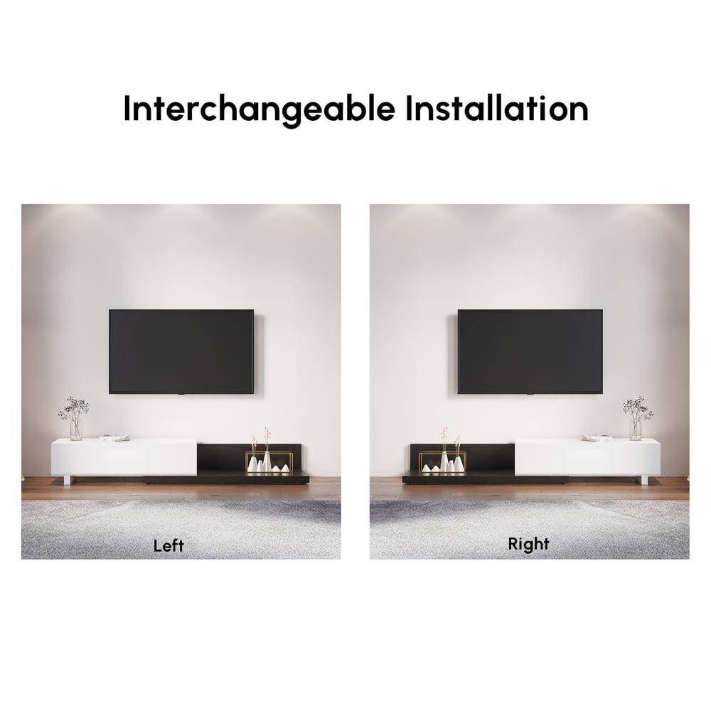 Extendable Floor White & Black TV Stand with 3 Drawers(47"-100") window image