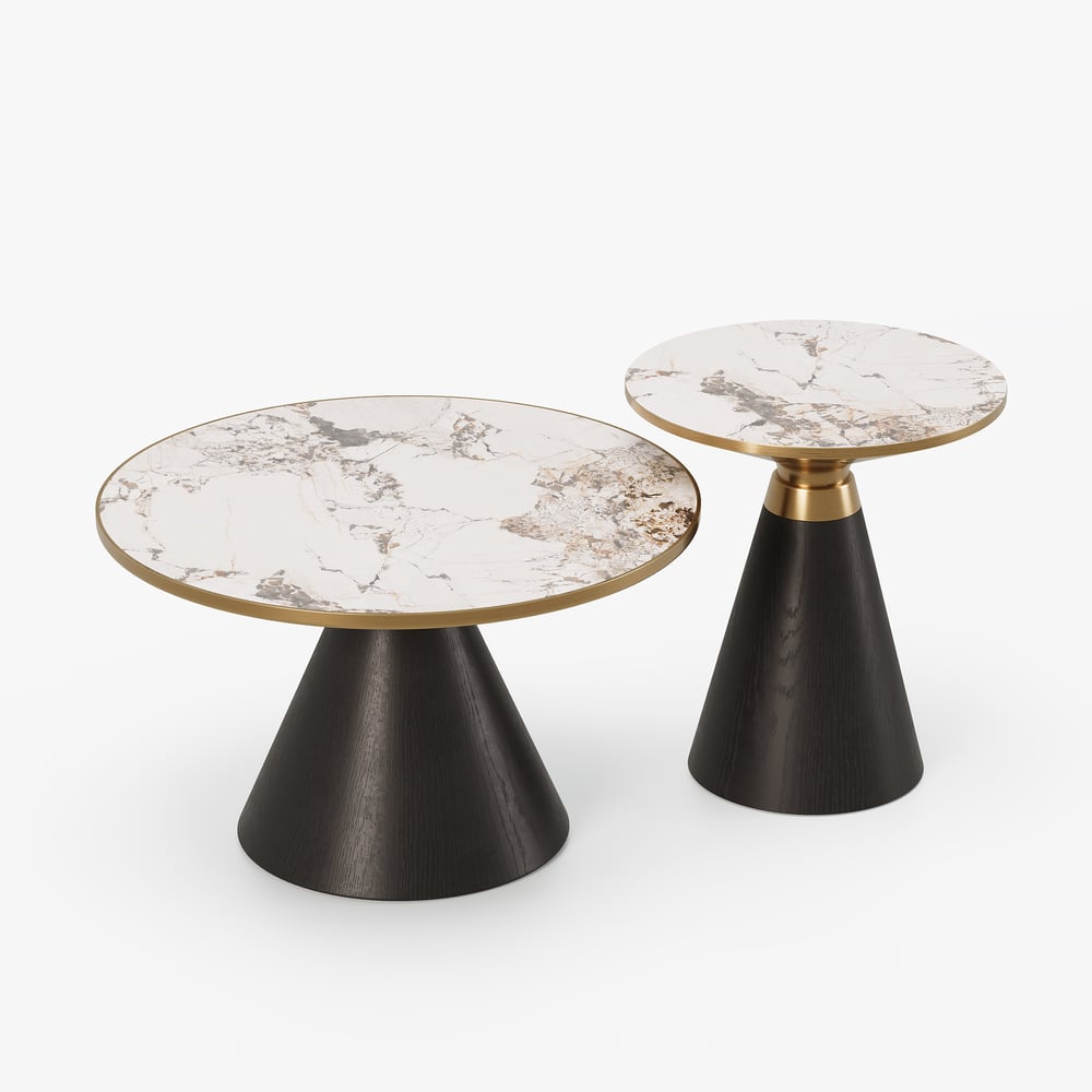 Ensemble de 2 tables basses rondes en pierre frittée noire (200 mm-700 mm) image de fenêtre