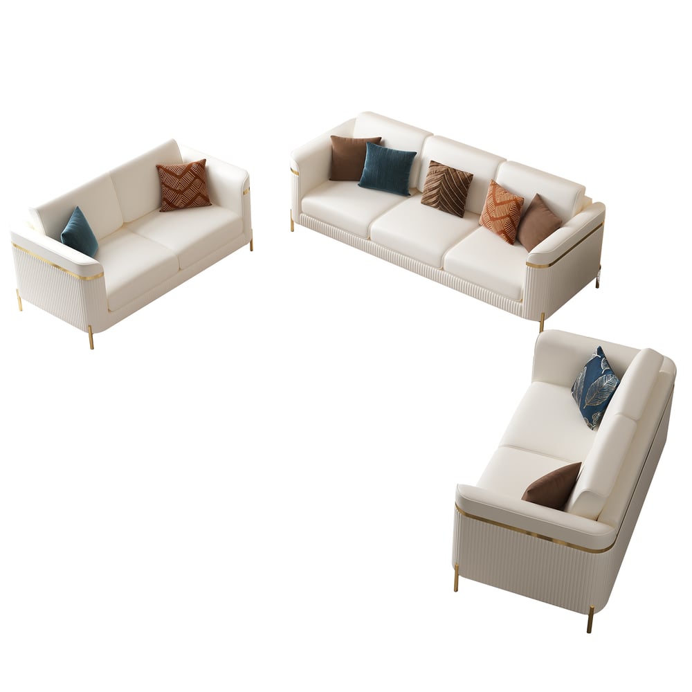 Vertex Modern Faux Leather 3-Piece Living Room Sofa Set window image
