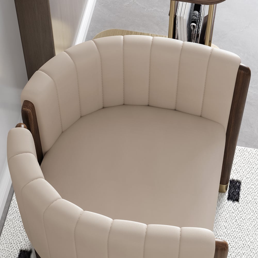 Faux Leather Fluted Upholstered Accent Chair with Wood Frame window image