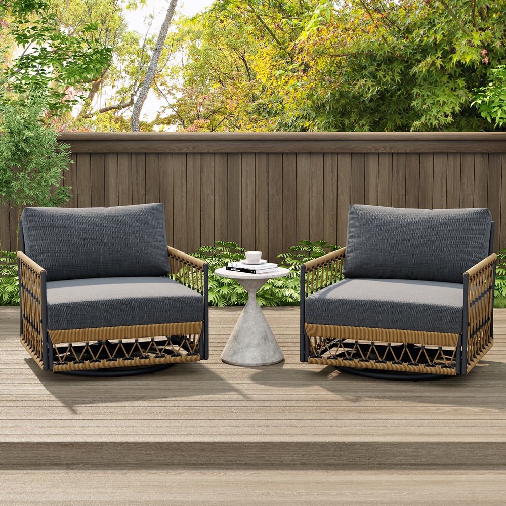 Ropipe Outdoor Swivel Chair with Hand Woven Rope in Dark Gray window image