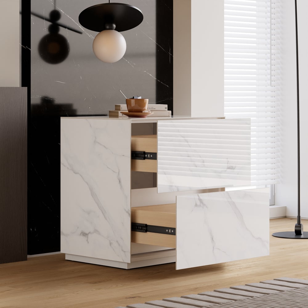 24" Sintered Stone Floor Nightstand with Drawer Set of 2 window image