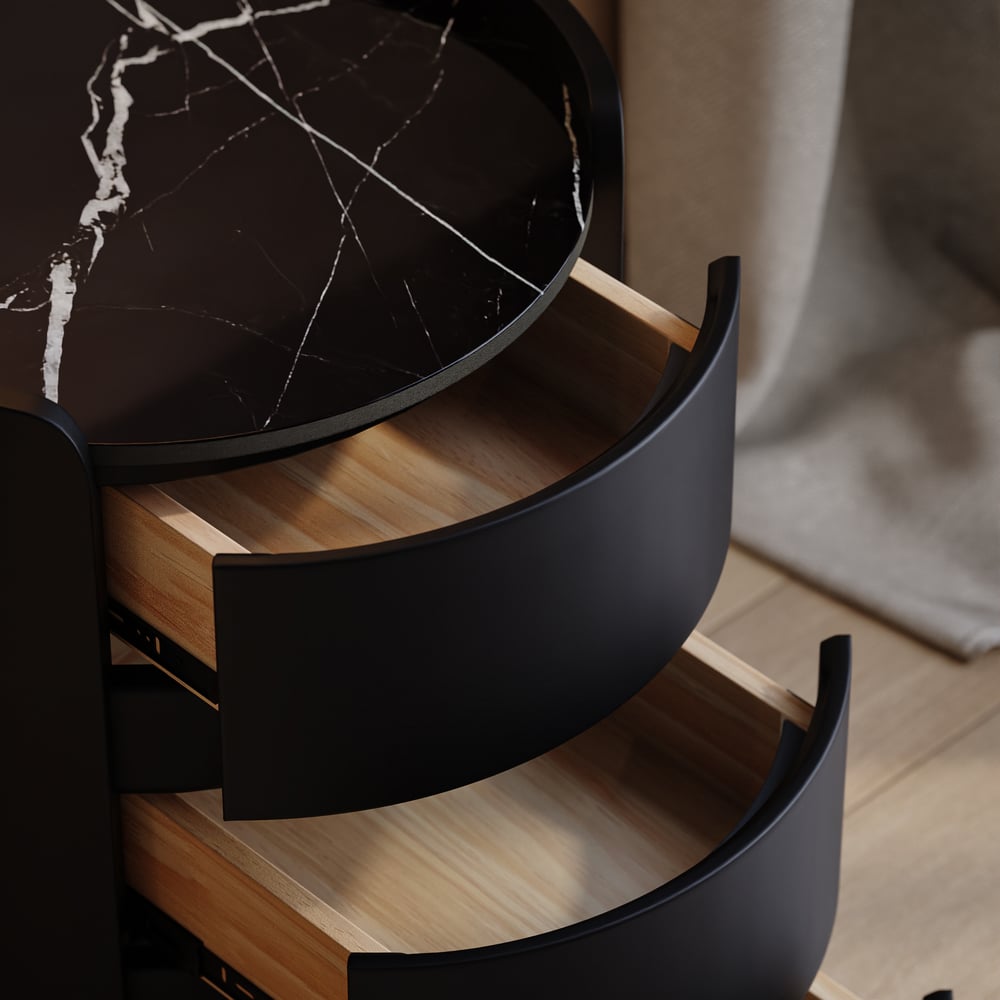 Tables de chevet blanches modernes avec 3 tiroirs en marbre et cuir image de fenêtre