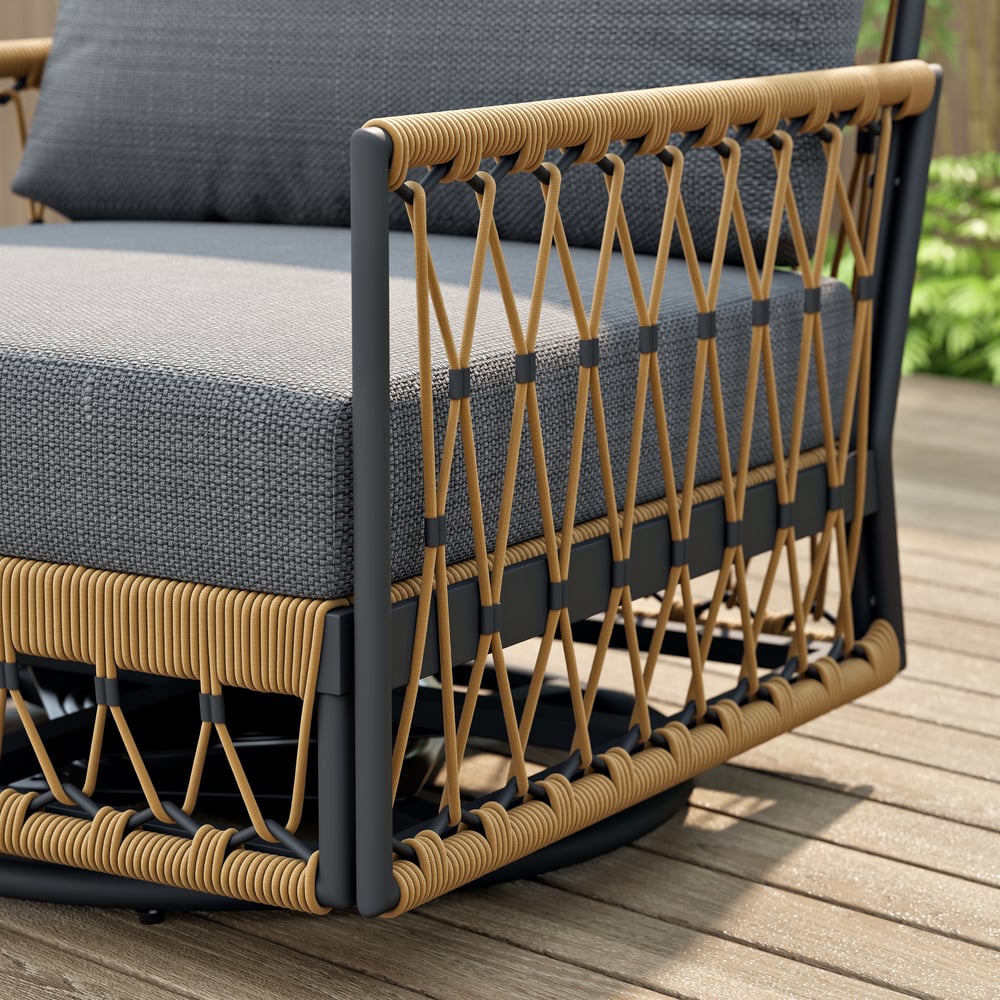 Ropipe Outdoor Swivel Chair with Hand Woven Rope in Dark Gray window image