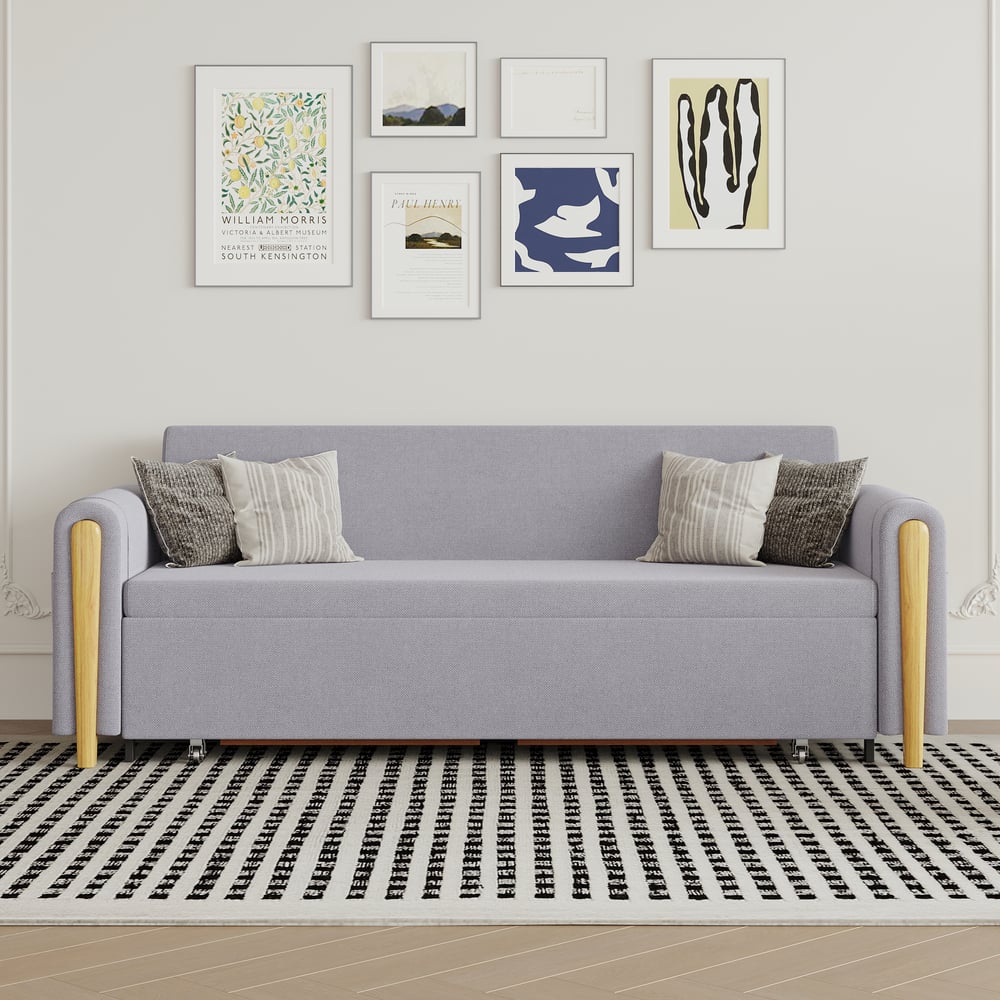 Divano letto convertibile in lino a 3 posti Queen da 82" Immagine della finestra