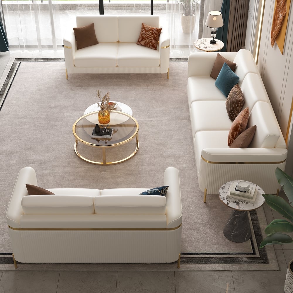 Vertex Modern Faux Leather 3-Piece Living Room Sofa Set window image