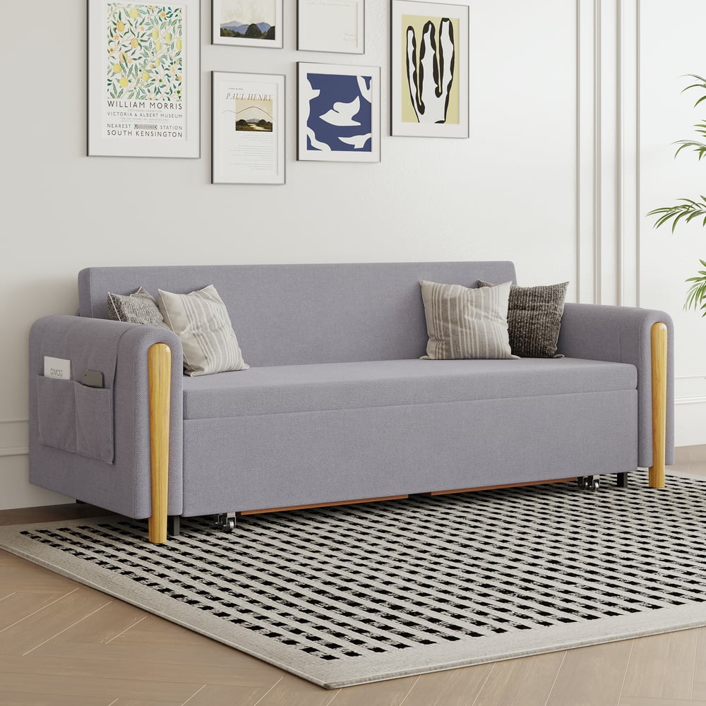 Divano letto convertibile in lino a 3 posti Queen da 82" Immagine della finestra