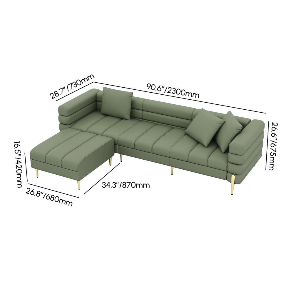 Aurora 2300mm Faux Leather 3-Seat Chaise Sofa with Ottomans weights dimensions image
