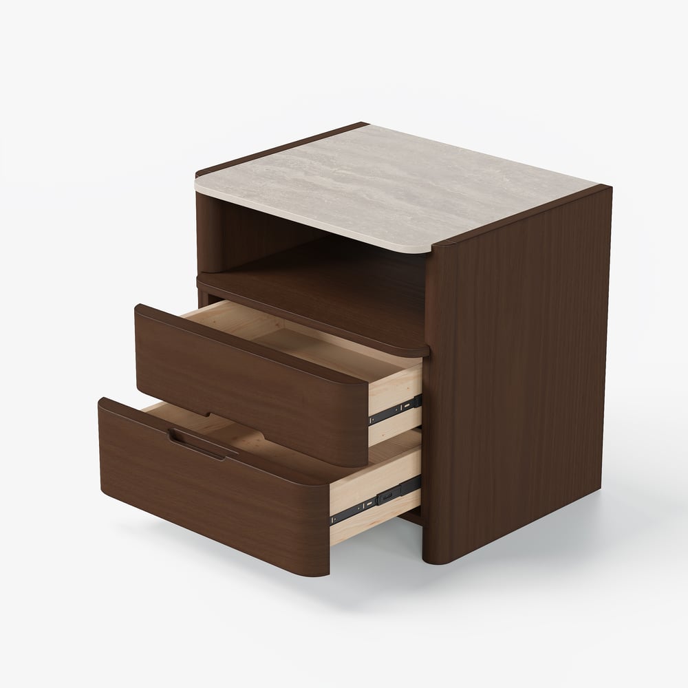 Modern Sintered Stone Top Nightstand with Drawers & Shelf window image