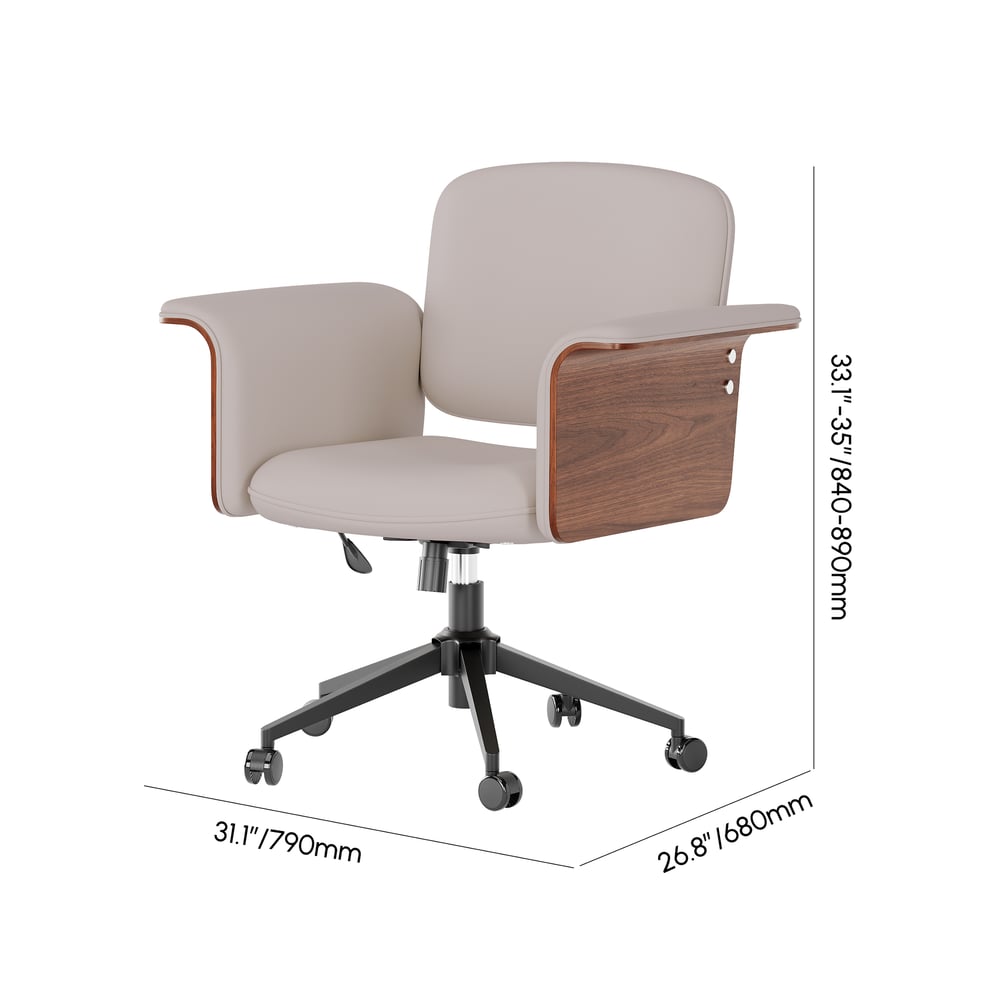 Wood & Faux Leather Office Chair - Ergonomic Adjustable Swivel (Khaki) weights dimensions image