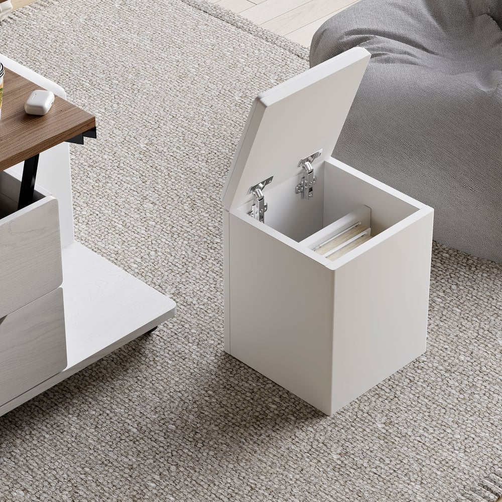 39" Lift-Top Foldable Walnut & White Coffee Table with 4 Stools & Storage window image