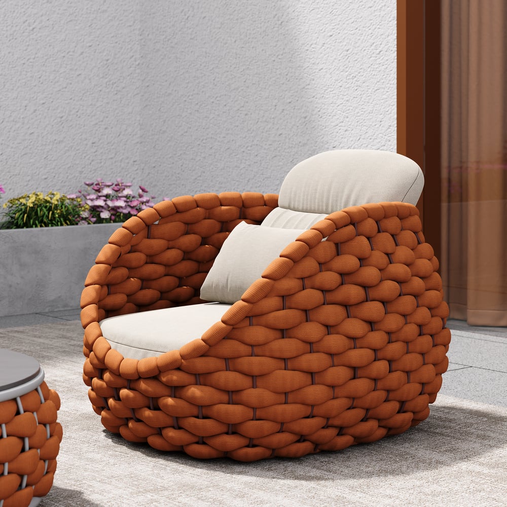 Tatta Outdoor Woven Rope Rotatable Swivel Base Chair window image