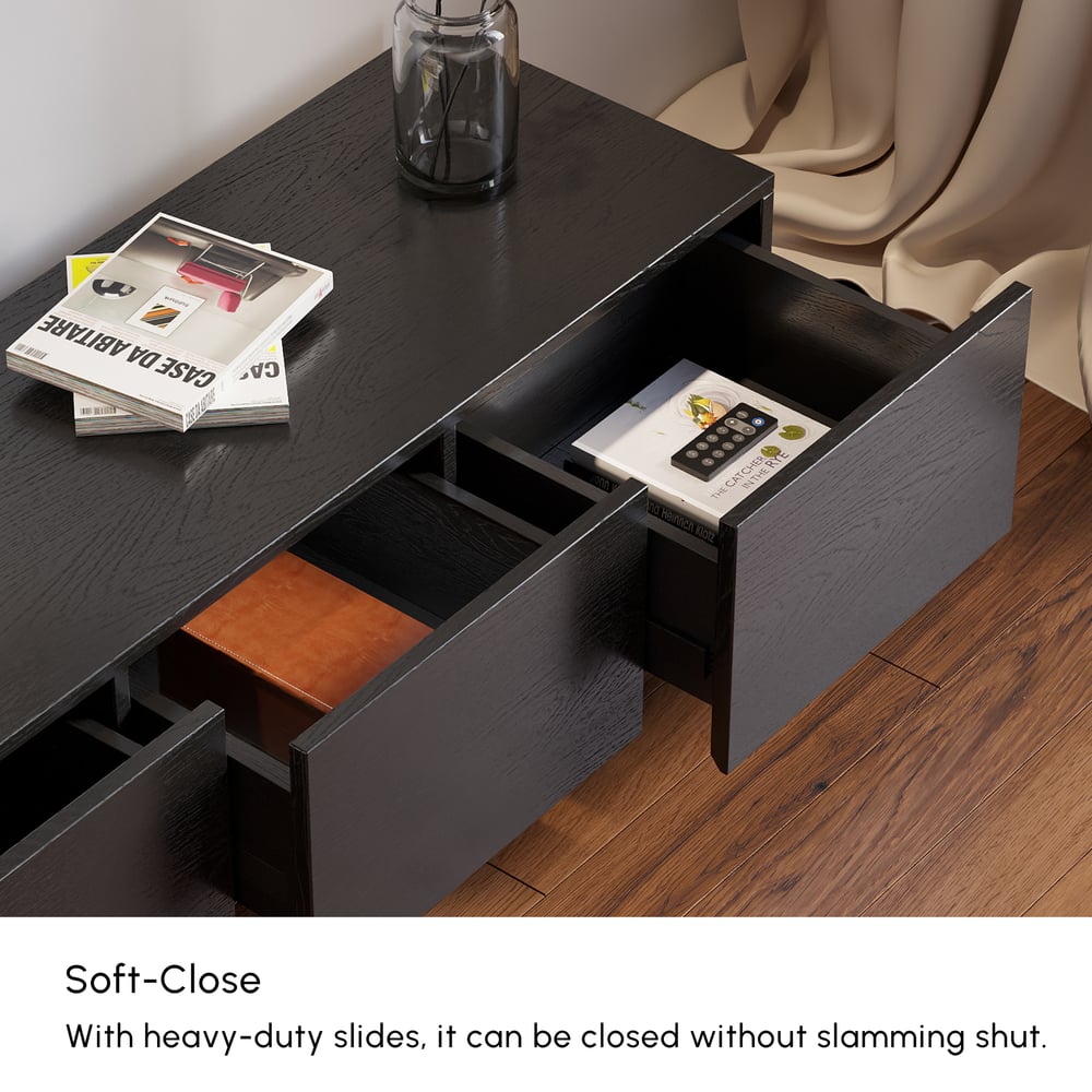 Extendable Floor Black TV Stand with 3 Drawers(47"-100") window image